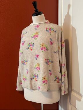 Natural Life Women’s Floral Mock Neck Fuzzy Soft Bohemian Sweater